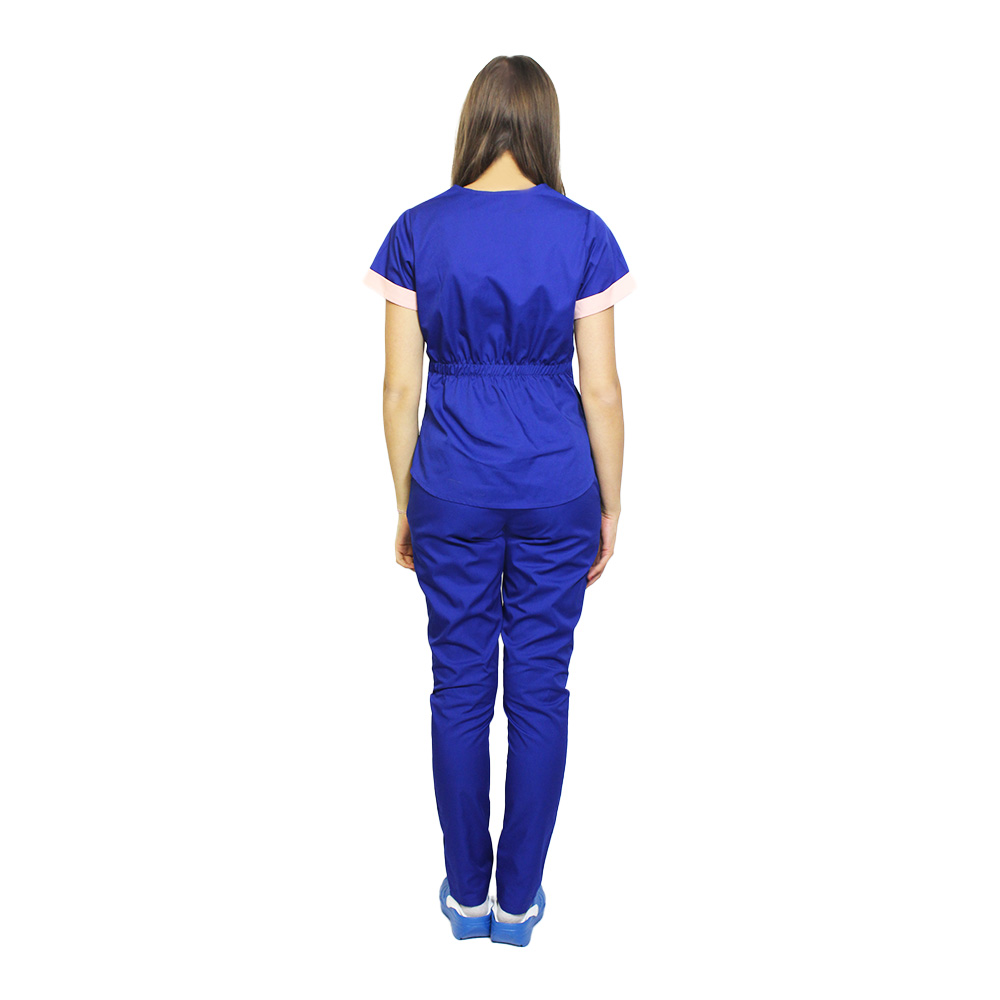 OUTLET Halat medical albastru cu piersica, cu doua buzunare ascunse, model Amani 2